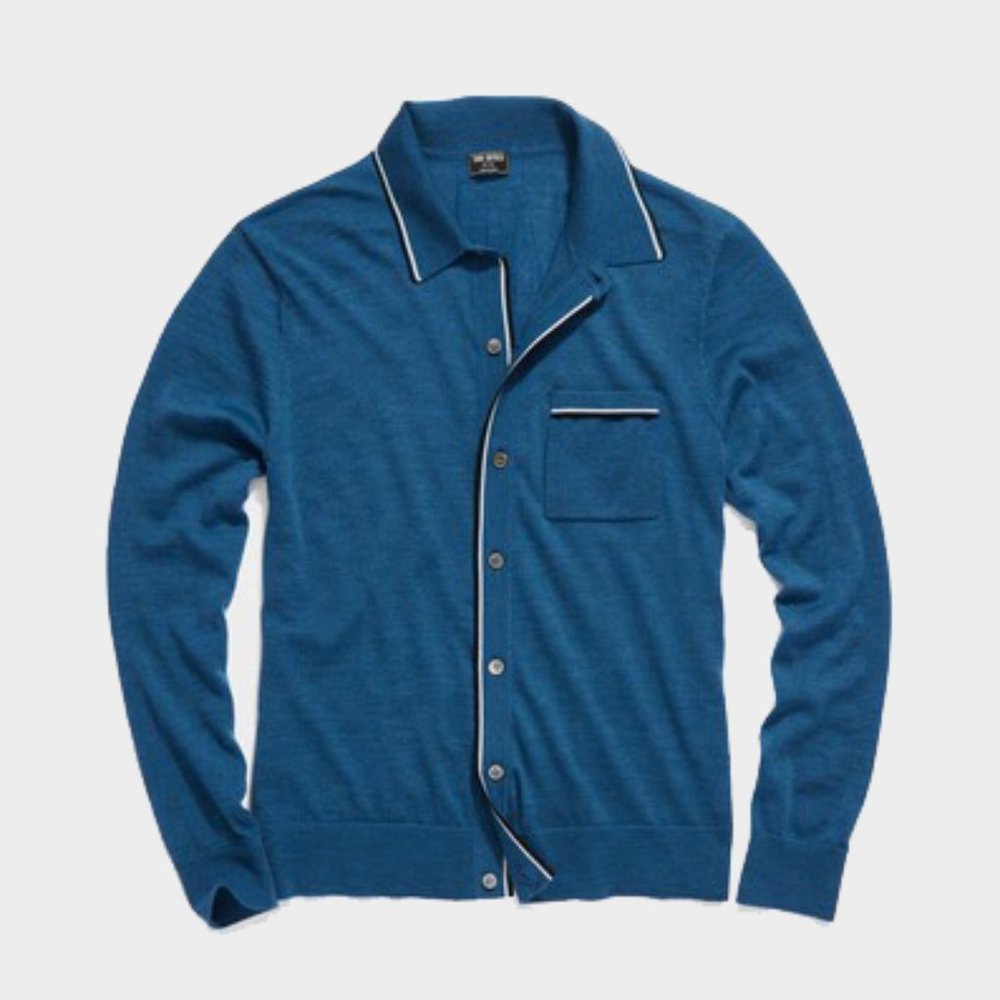 Todd Snyder Long Sleeve Merino Tipped Full Placket Polo Sweater Cardigan NWOT